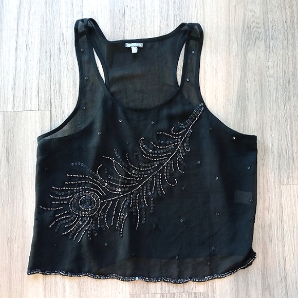 Charlotte Russe Tops - Charlotte Russe Sequined Feather Sleeveless Tank Top Sz Medium